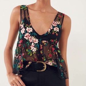 Urban Outfitters Ecote Veita Embroidered Floral Peplum Top, Size Small, Like New